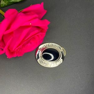 Silver and Onyx Brooch